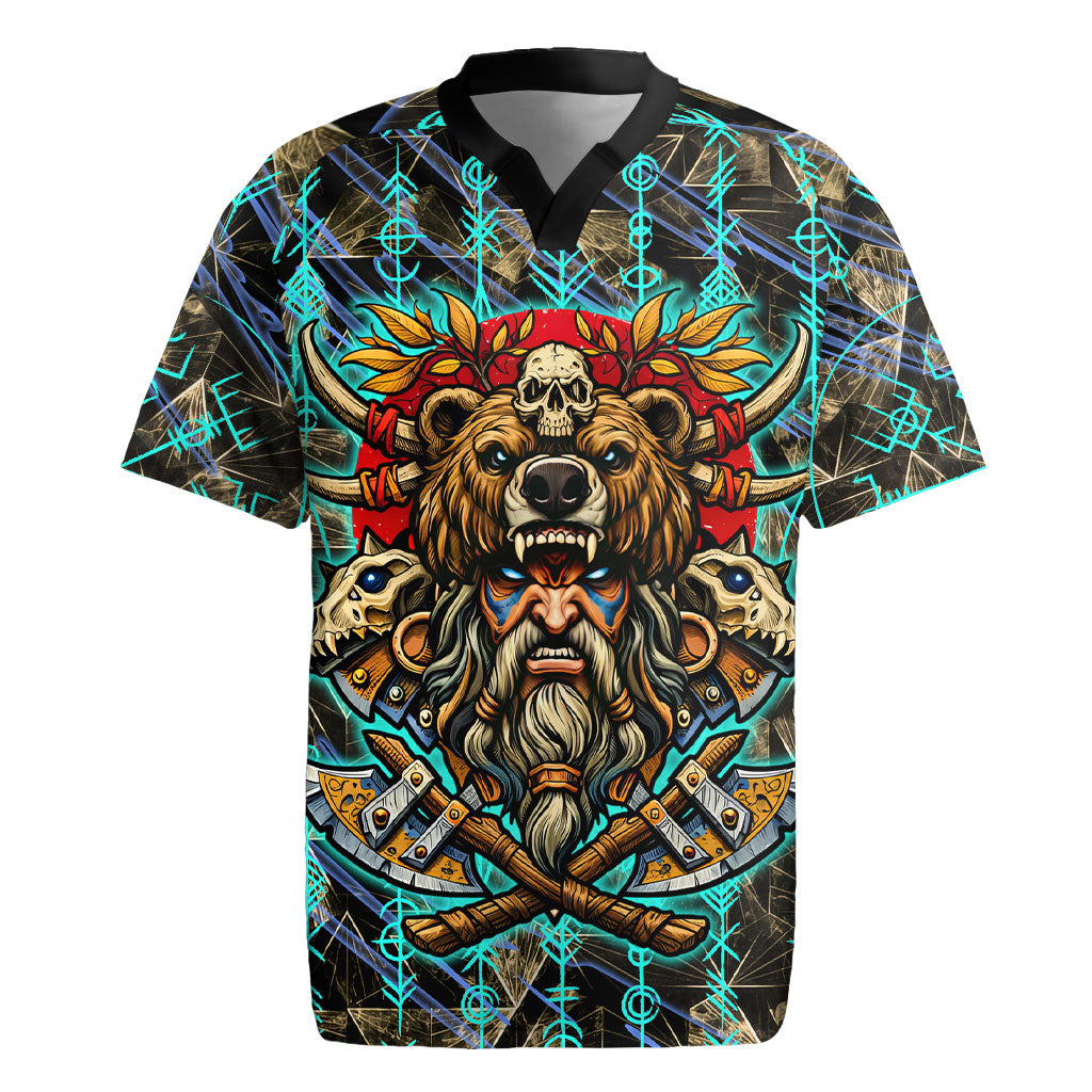 Viking Berserker Bear Warrior Rugby Jersey Norse Mythology Rune Sigil Illustration