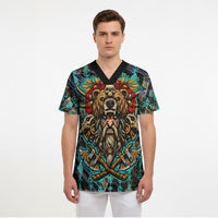 Viking Berserker Bear Warrior Scrub Top Norse Mythology Rune Sigil Illustration