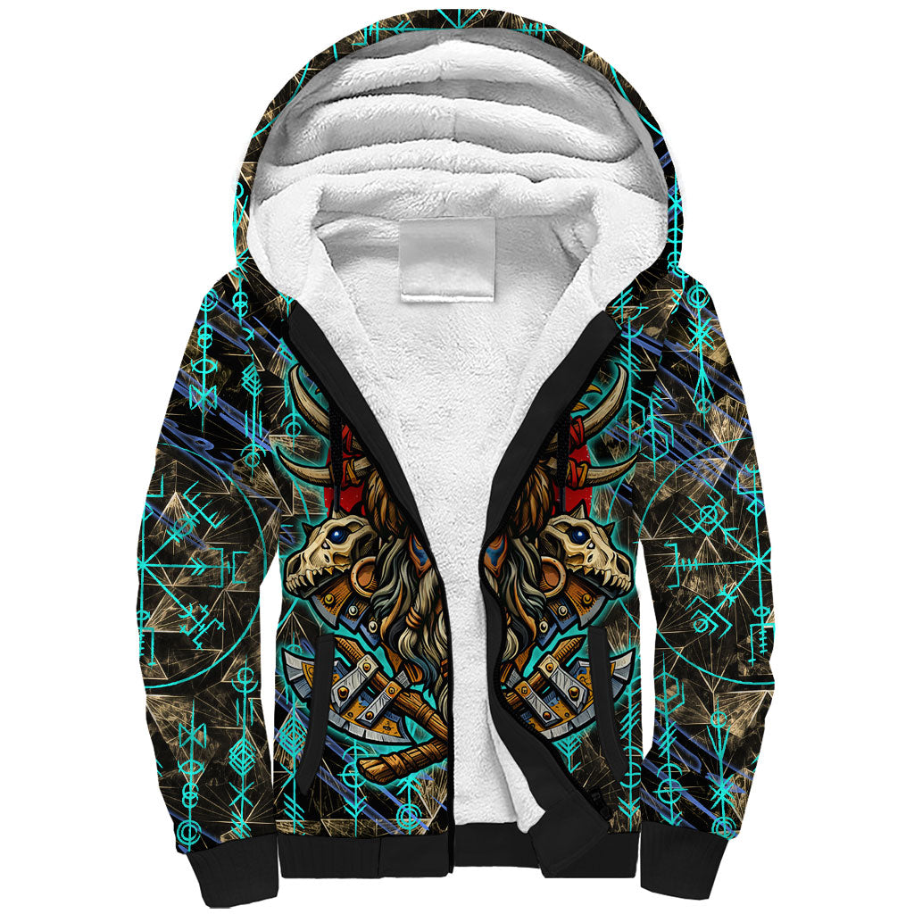 Viking Berserker Bear Warrior Sherpa Hoodie Norse Mythology Rune Sigil Illustration