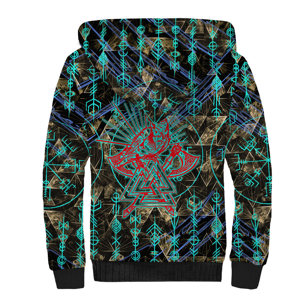 Viking Berserker Bear Warrior Sherpa Hoodie Norse Mythology Rune Sigil Illustration