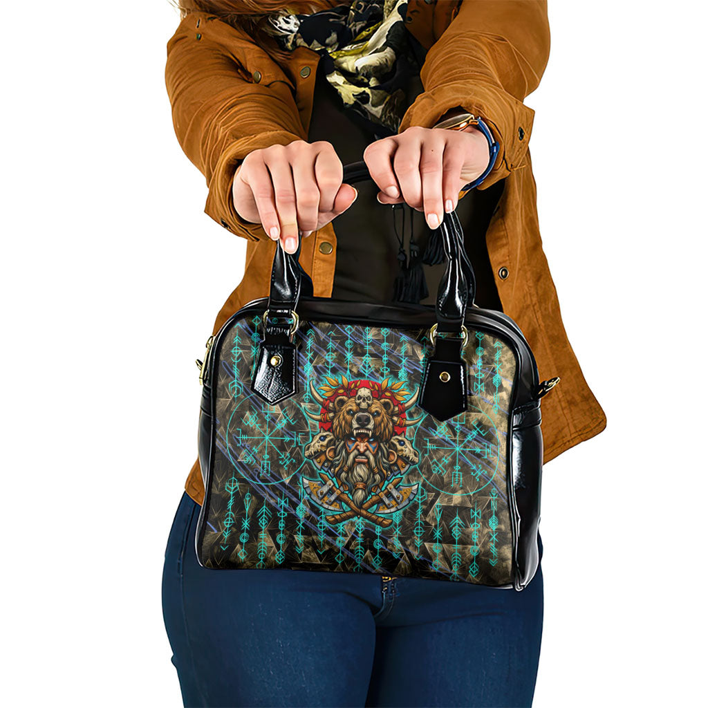 Viking Berserker Bear Warrior Shoulder Handbag Norse Mythology Rune Sigil Illustration