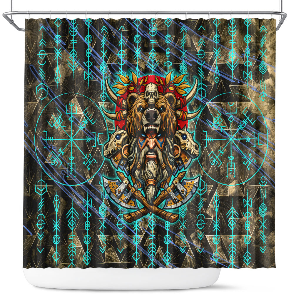 Viking Berserker Bear Warrior Shower Curtain Norse Mythology Rune Sigil Illustration