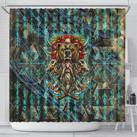 Viking Berserker Bear Warrior Shower Curtain Norse Mythology Rune Sigil Illustration