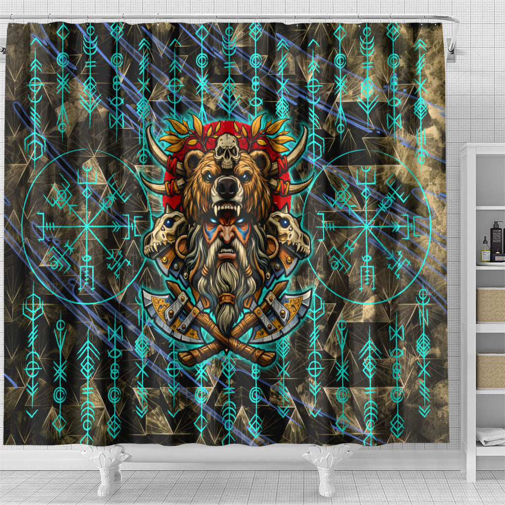 Viking Berserker Bear Warrior Shower Curtain Norse Mythology Rune Sigil Illustration