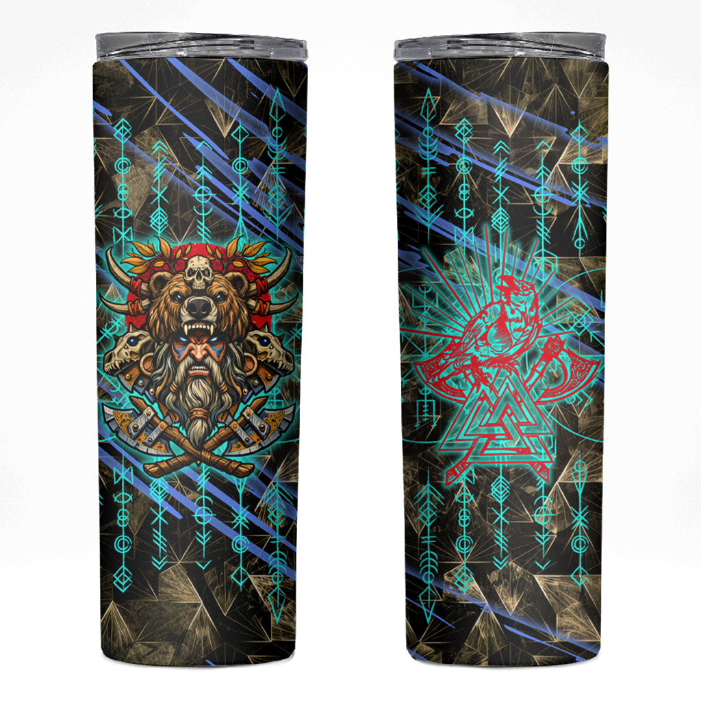 Viking Berserker Bear Warrior Skinny Tumbler Norse Mythology Rune Sigil Illustration