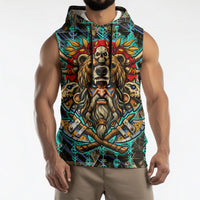 Viking Berserker Bear Warrior Sleeveless Hoodie Norse Mythology Rune Sigil Illustration