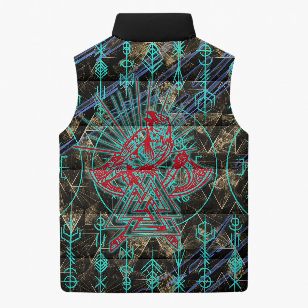 Viking Berserker Bear Warrior Sleeveless Puffer Jacket Norse Mythology Rune Sigil Illustration