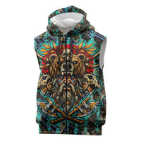 Viking Berserker Bear Warrior Sleeveless Zip Hoodie Norse Mythology Rune Sigil Illustration