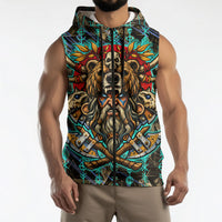 Viking Berserker Bear Warrior Sleeveless Zip Hoodie Norse Mythology Rune Sigil Illustration