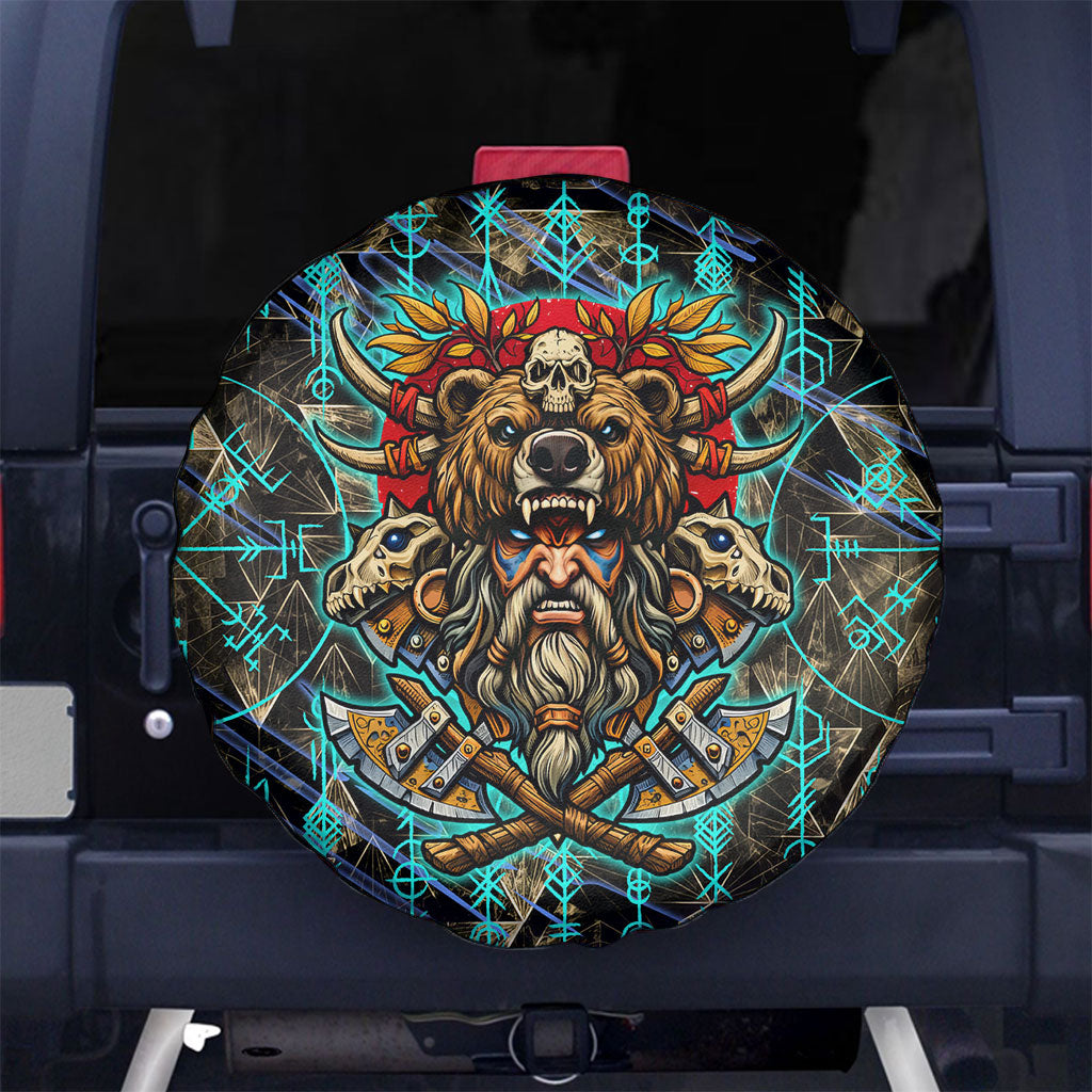 Viking Berserker Bear Warrior Spare Tire Cover Norse Mythology Rune Sigil Illustration