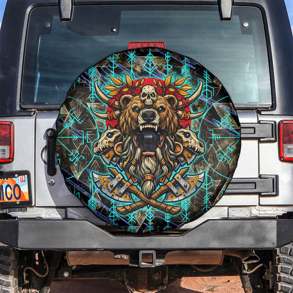 Viking Berserker Bear Warrior Spare Tire Cover Norse Mythology Rune Sigil Illustration