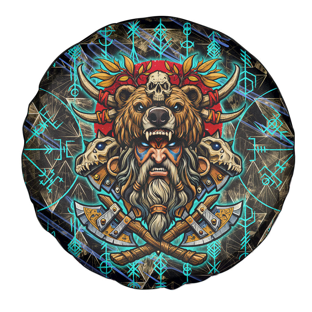 Viking Berserker Bear Warrior Spare Tire Cover Norse Mythology Rune Sigil Illustration