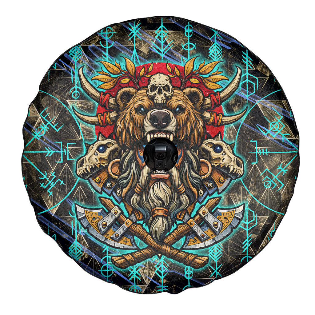 Viking Berserker Bear Warrior Spare Tire Cover Norse Mythology Rune Sigil Illustration