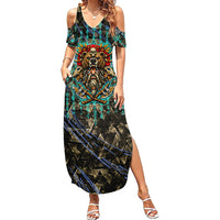 Viking Berserker Bear Warrior Summer Maxi Dress Norse Mythology Rune Sigil Illustration