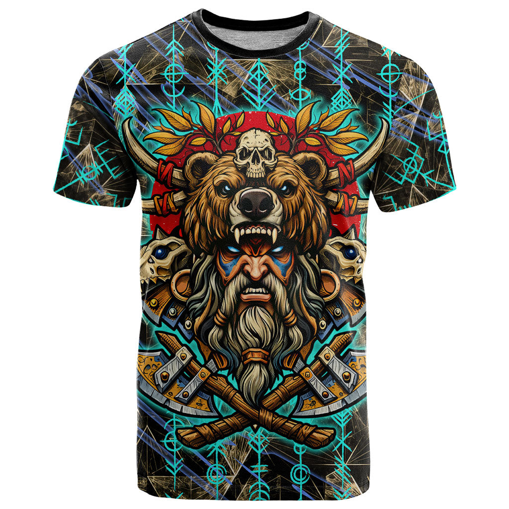 Viking Berserker Bear Warrior T Shirt Norse Mythology Rune Sigil Illustration