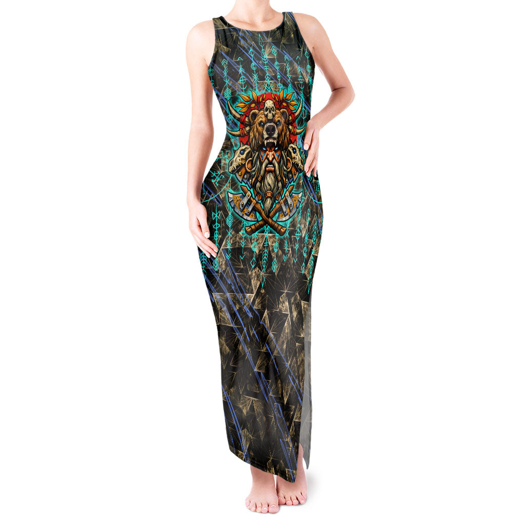 Viking Berserker Bear Warrior Tank Maxi Dress Norse Mythology Rune Sigil Illustration