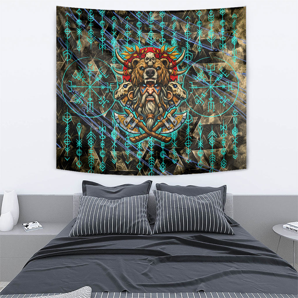 Viking Berserker Bear Warrior Tapestry Norse Mythology Rune Sigil Illustration