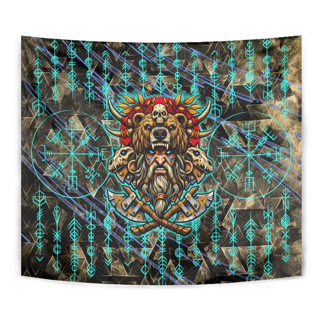 Viking Berserker Bear Warrior Tapestry Norse Mythology Rune Sigil Illustration