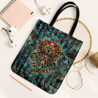 Viking Berserker Bear Warrior Tote Bag Norse Mythology Rune Sigil Illustration