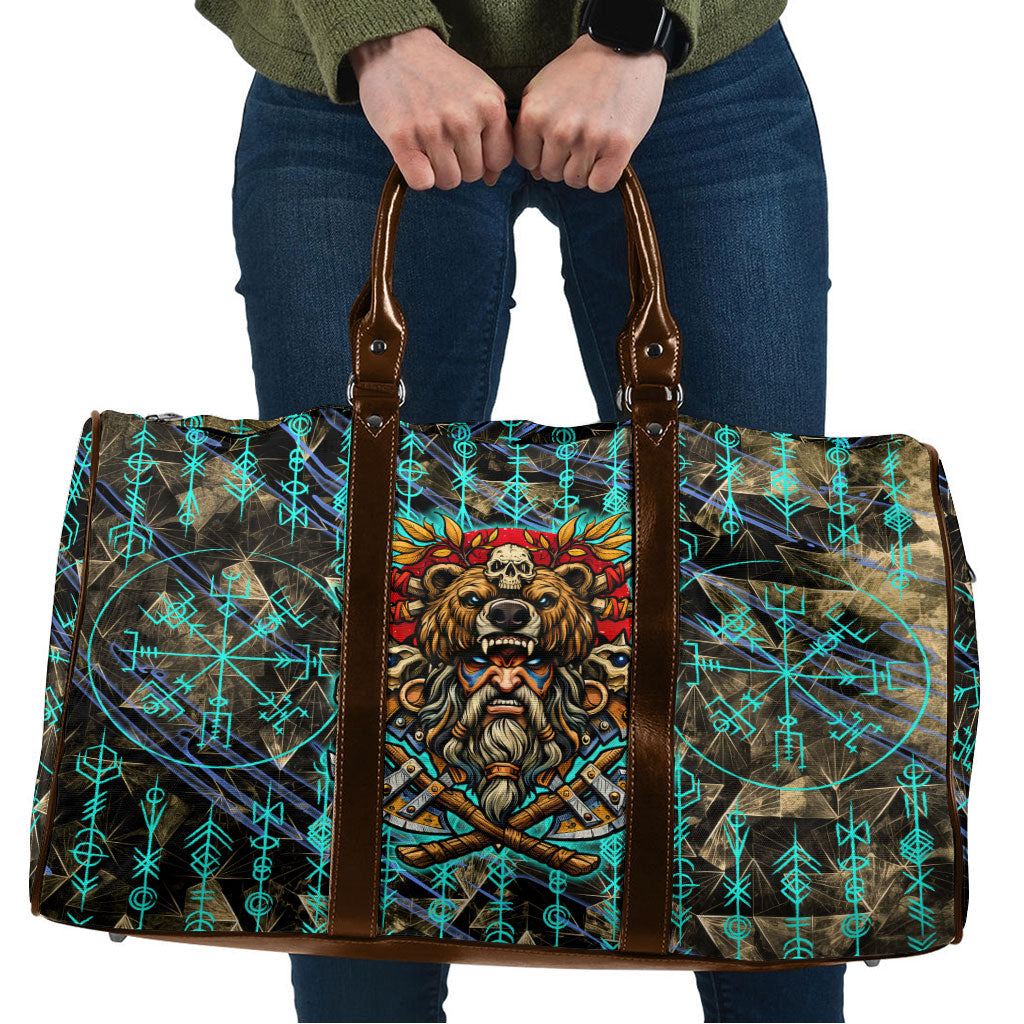 Viking Berserker Bear Warrior Travel Bag Norse Mythology Rune Sigil Illustration