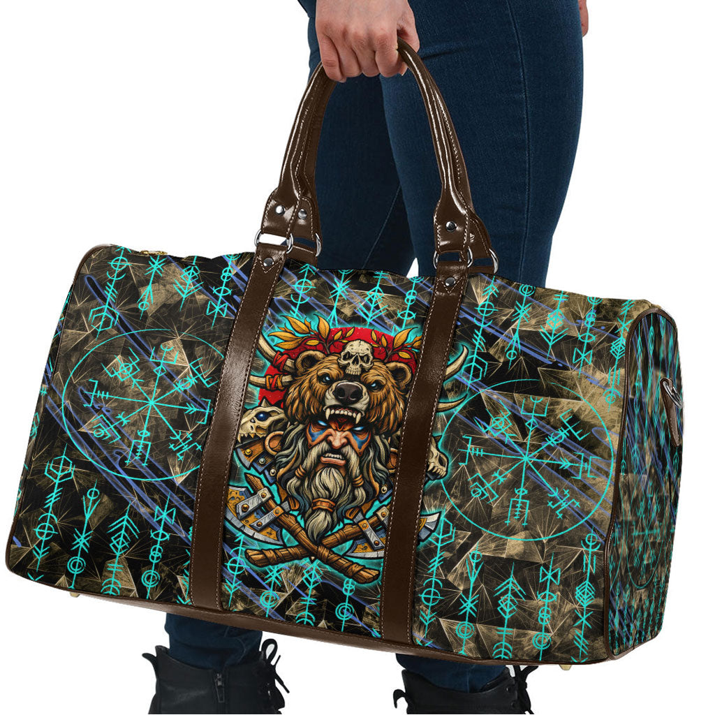 Viking Berserker Bear Warrior Travel Bag Norse Mythology Rune Sigil Illustration