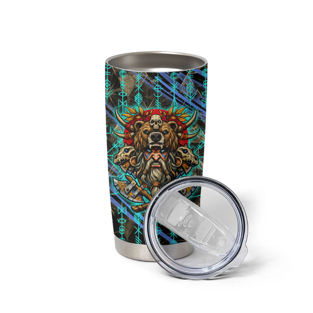 Viking Berserker Bear Warrior Tumbler Cup Norse Mythology Rune Sigil Illustration