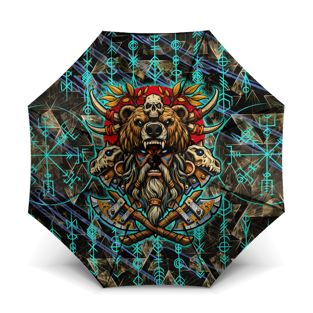 Viking Berserker Bear Warrior Umbrella Norse Mythology Rune Sigil Illustration