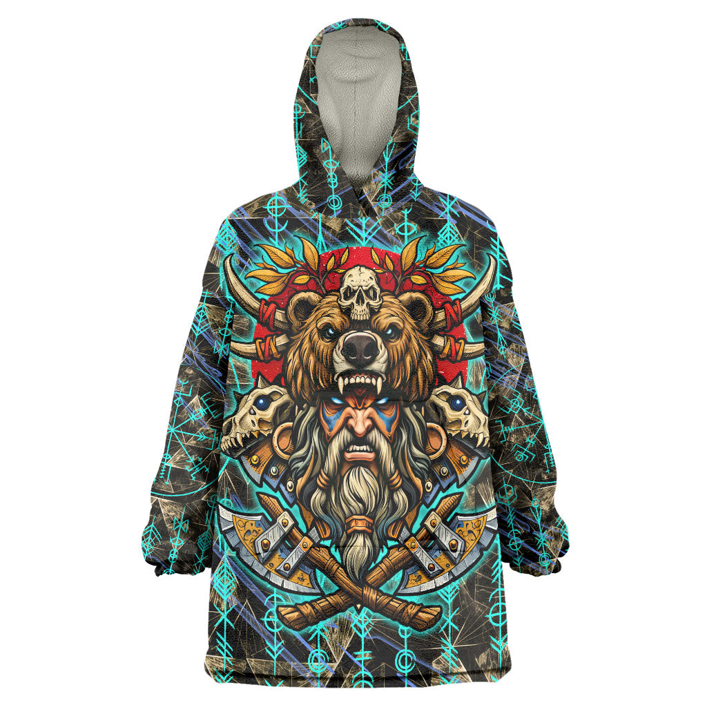Viking Berserker Bear Warrior Wearable Blanket Hoodie Norse Mythology Rune Sigil Illustration