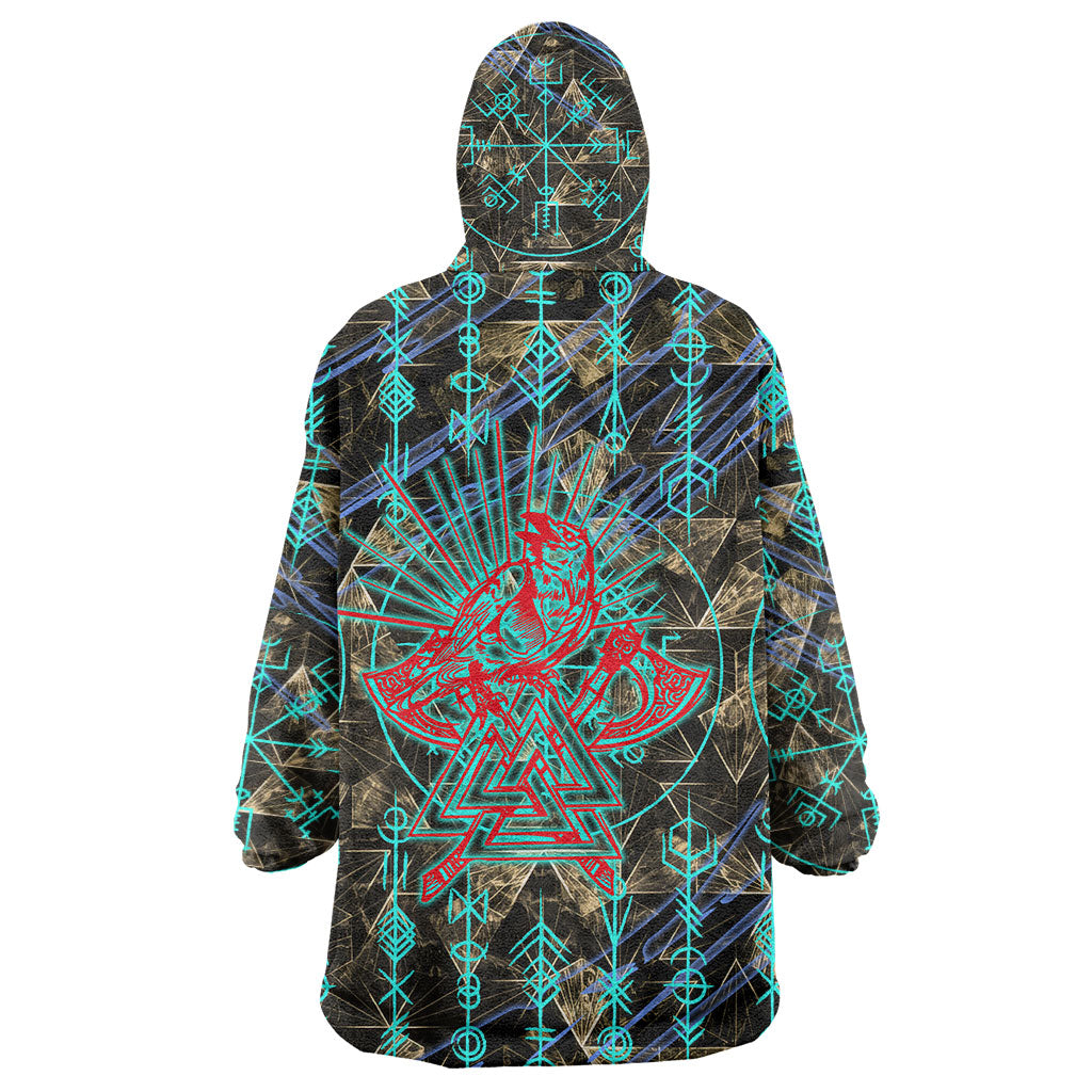 Viking Berserker Bear Warrior Wearable Blanket Hoodie Norse Mythology Rune Sigil Illustration