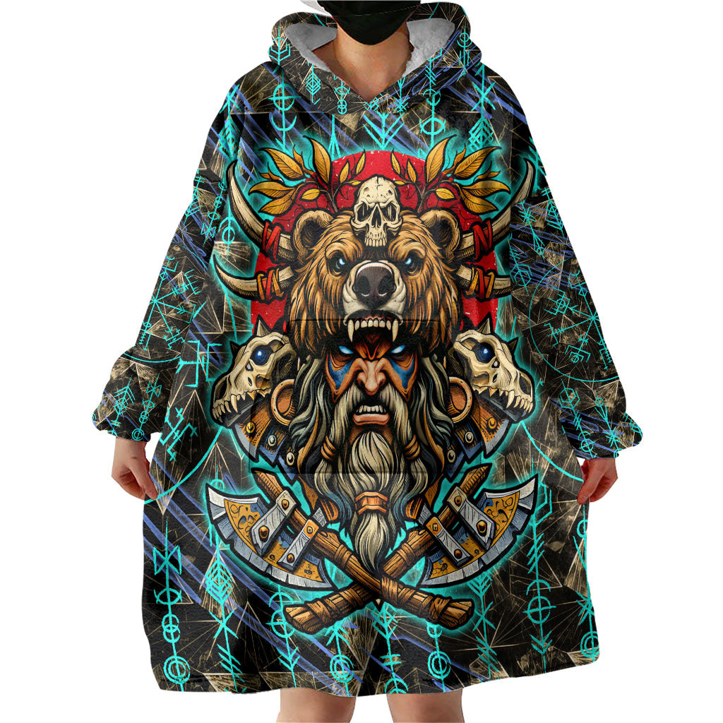 Viking Berserker Bear Warrior Wearable Blanket Hoodie Norse Mythology Rune Sigil Illustration