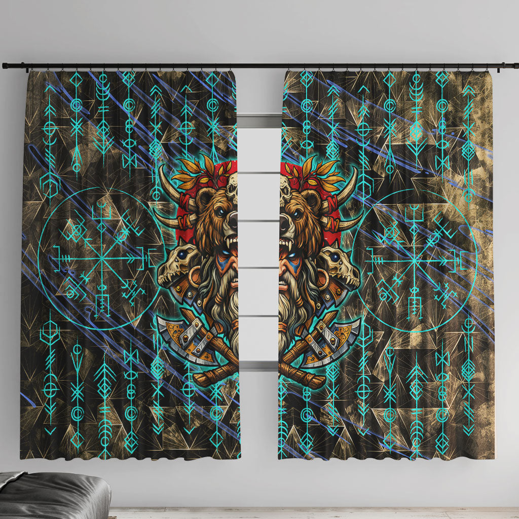 Viking Berserker Bear Warrior Window Curtain Norse Mythology Rune Sigil Illustration