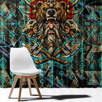 Viking Berserker Bear Warrior Window Curtain Norse Mythology Rune Sigil Illustration