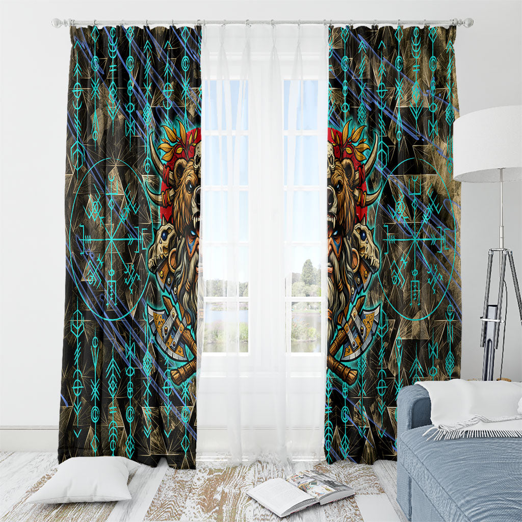 Viking Berserker Bear Warrior Window Curtain Norse Mythology Rune Sigil Illustration
