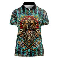 Viking Berserker Bear Warrior Women Polo Shirt Norse Mythology Rune Sigil Illustration