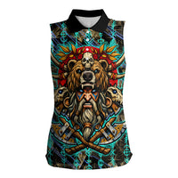 Viking Berserker Bear Warrior Women Sleeveless Polo Shirt Norse Mythology Rune Sigil Illustration