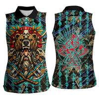 Viking Berserker Bear Warrior Women Sleeveless Polo Shirt Norse Mythology Rune Sigil Illustration