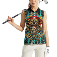 Viking Berserker Bear Warrior Women Sleeveless Polo Shirt Norse Mythology Rune Sigil Illustration