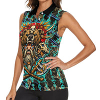 Viking Berserker Bear Warrior Women Sleeveless Polo Shirt Norse Mythology Rune Sigil Illustration