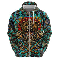 Viking Berserker Bear Warrior Zip Hoodie Norse Mythology Rune Sigil Illustration