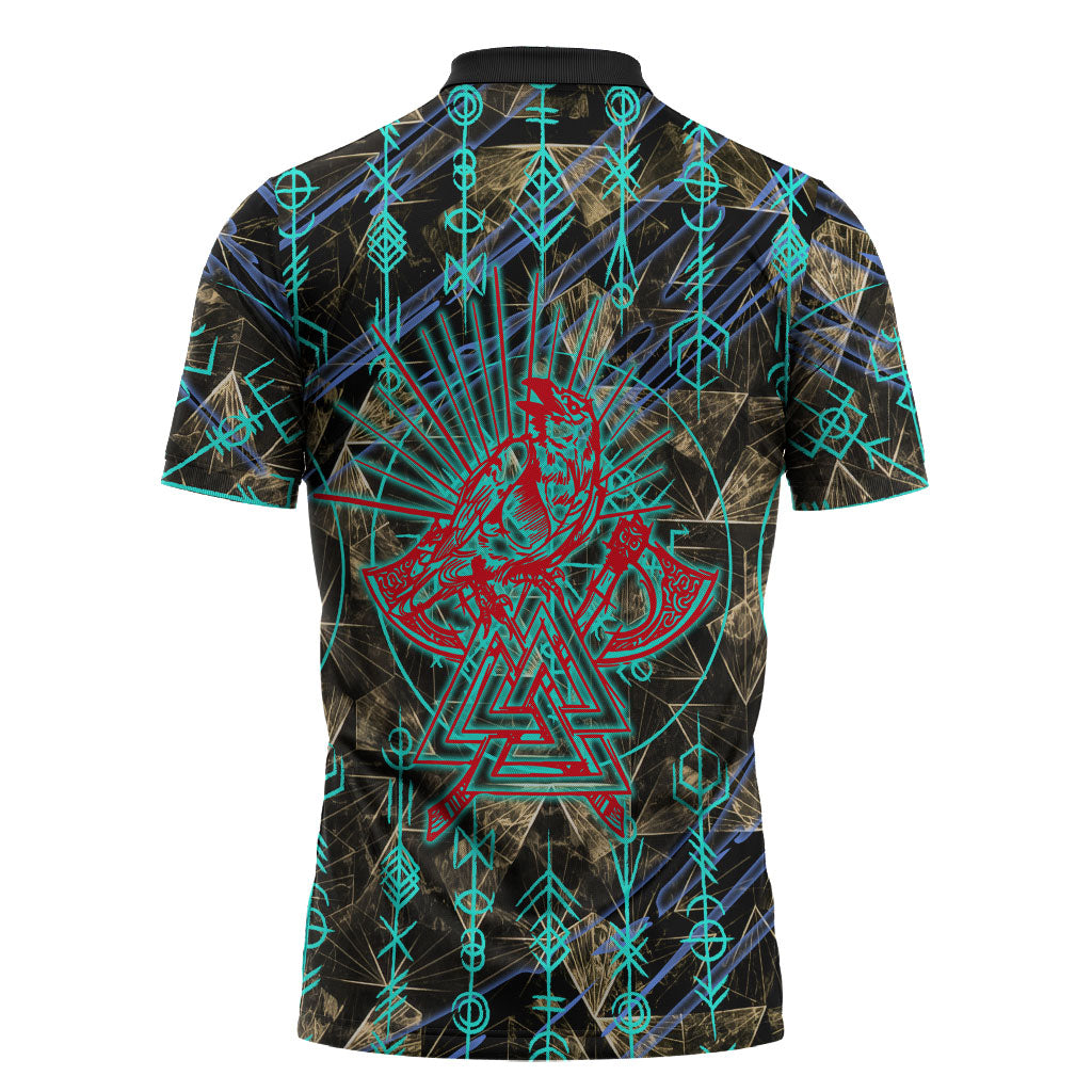 Viking Berserker Bear Warrior Zipper Polo Shirt Norse Mythology Rune Sigil Illustration