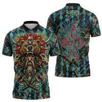 Viking Berserker Bear Warrior Zipper Polo Shirt Norse Mythology Rune Sigil Illustration