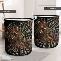 Viking Shieldmaiden and Yggdrasil Laundry Basket Norse Rune Circle Mythology Illustration