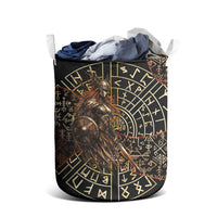 Viking Shieldmaiden and Yggdrasil Laundry Basket Norse Rune Circle Mythology Illustration