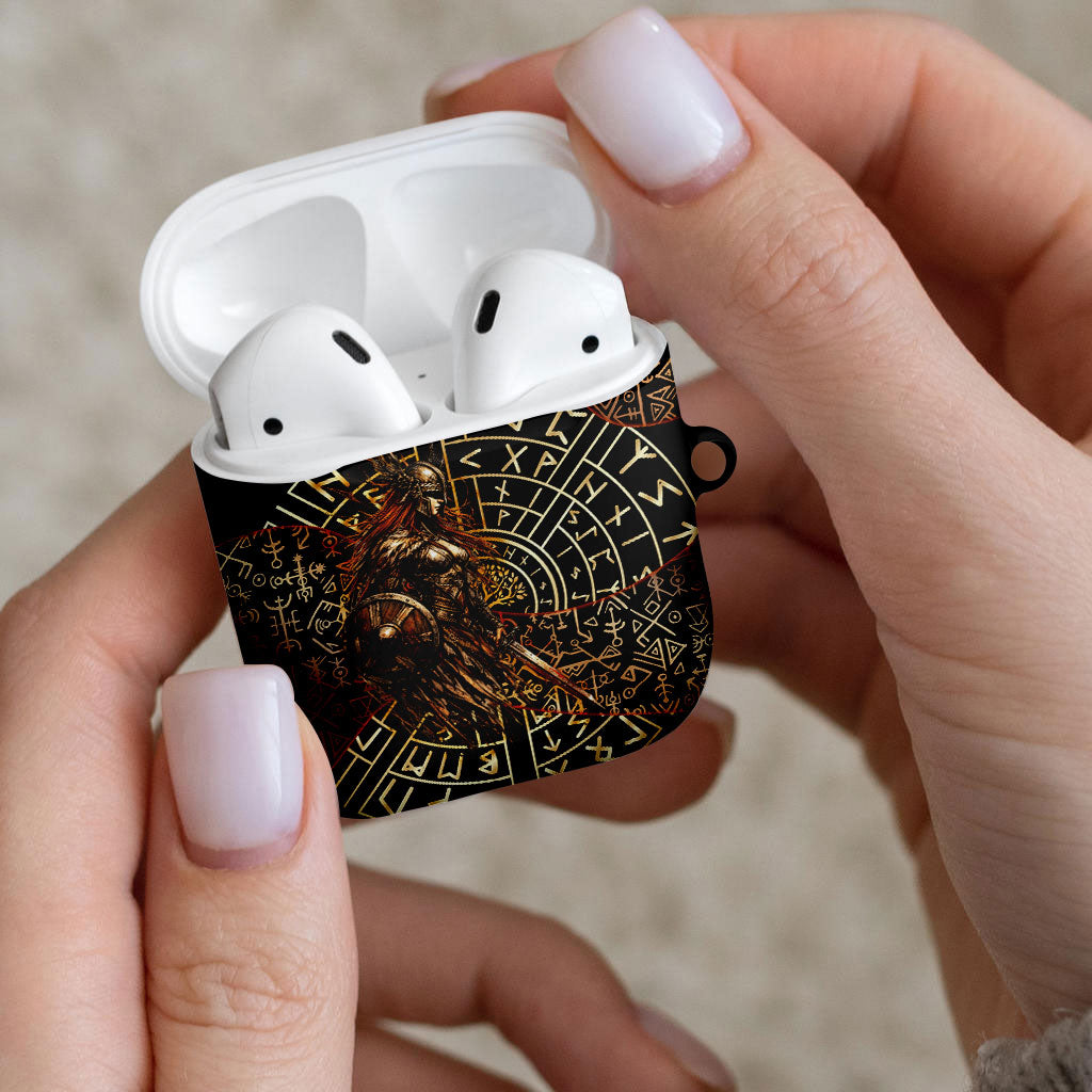 Viking Shieldmaiden and Yggdrasil AirPods Case Norse Rune Circle Mythology Illustration