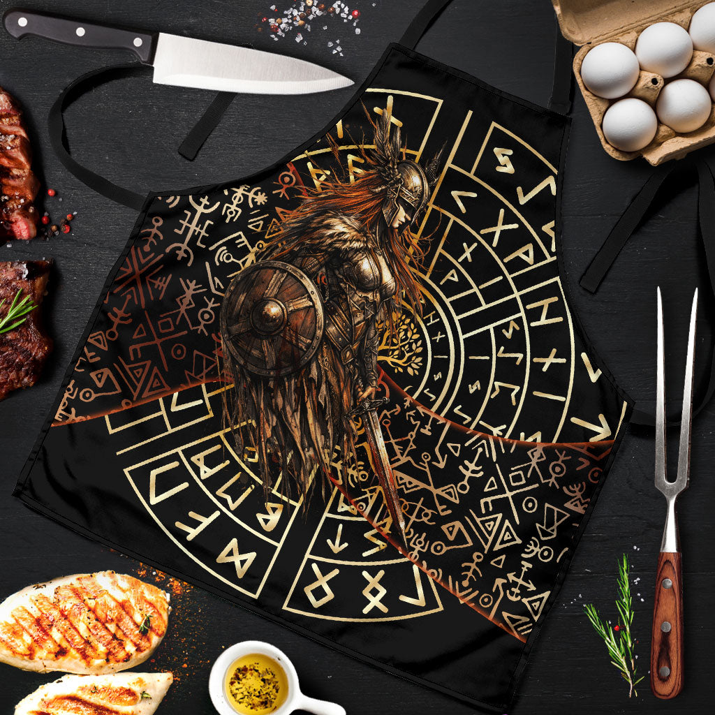 Viking Shieldmaiden and Yggdrasil Apron Norse Rune Circle Mythology Illustration