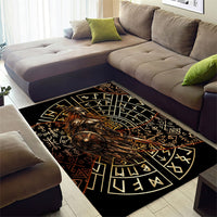 Viking Shieldmaiden and Yggdrasil Area Rug Norse Rune Circle Mythology Illustration
