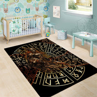 Viking Shieldmaiden and Yggdrasil Area Rug Norse Rune Circle Mythology Illustration