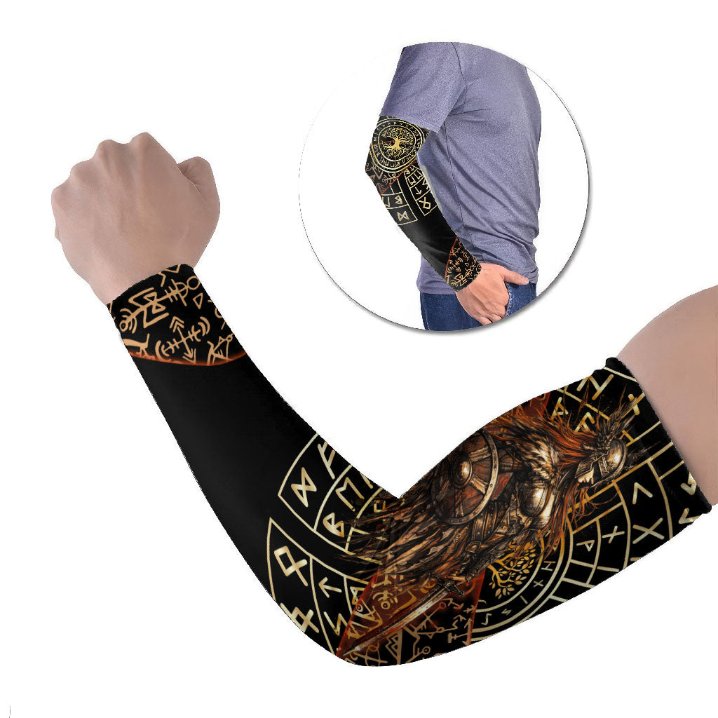 Viking Shieldmaiden and Yggdrasil Arm Sleeves Norse Rune Circle Mythology Illustration