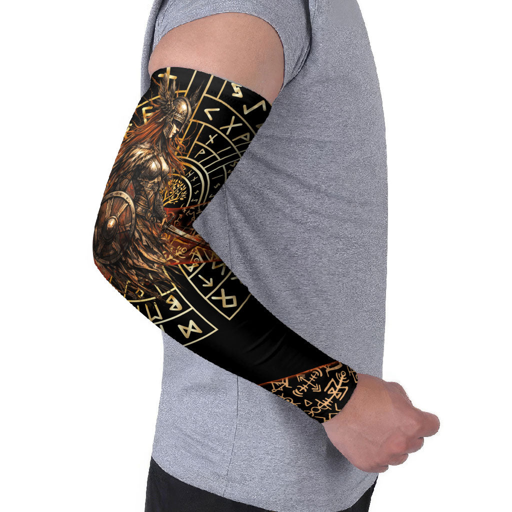 Viking Shieldmaiden and Yggdrasil Arm Sleeves Norse Rune Circle Mythology Illustration