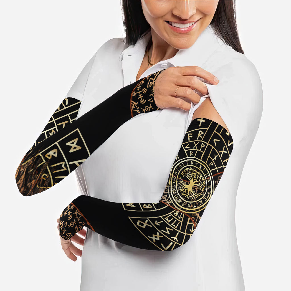 Viking Shieldmaiden and Yggdrasil Arm Sleeves Norse Rune Circle Mythology Illustration